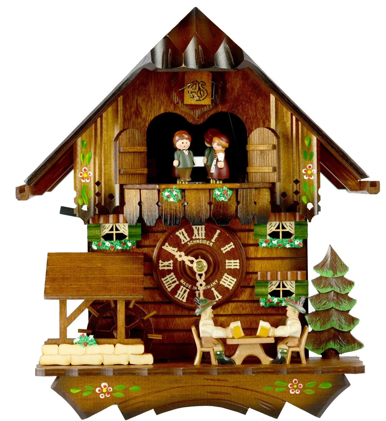 12" Musical Two Beer Drinkers German Cuckoo Clock