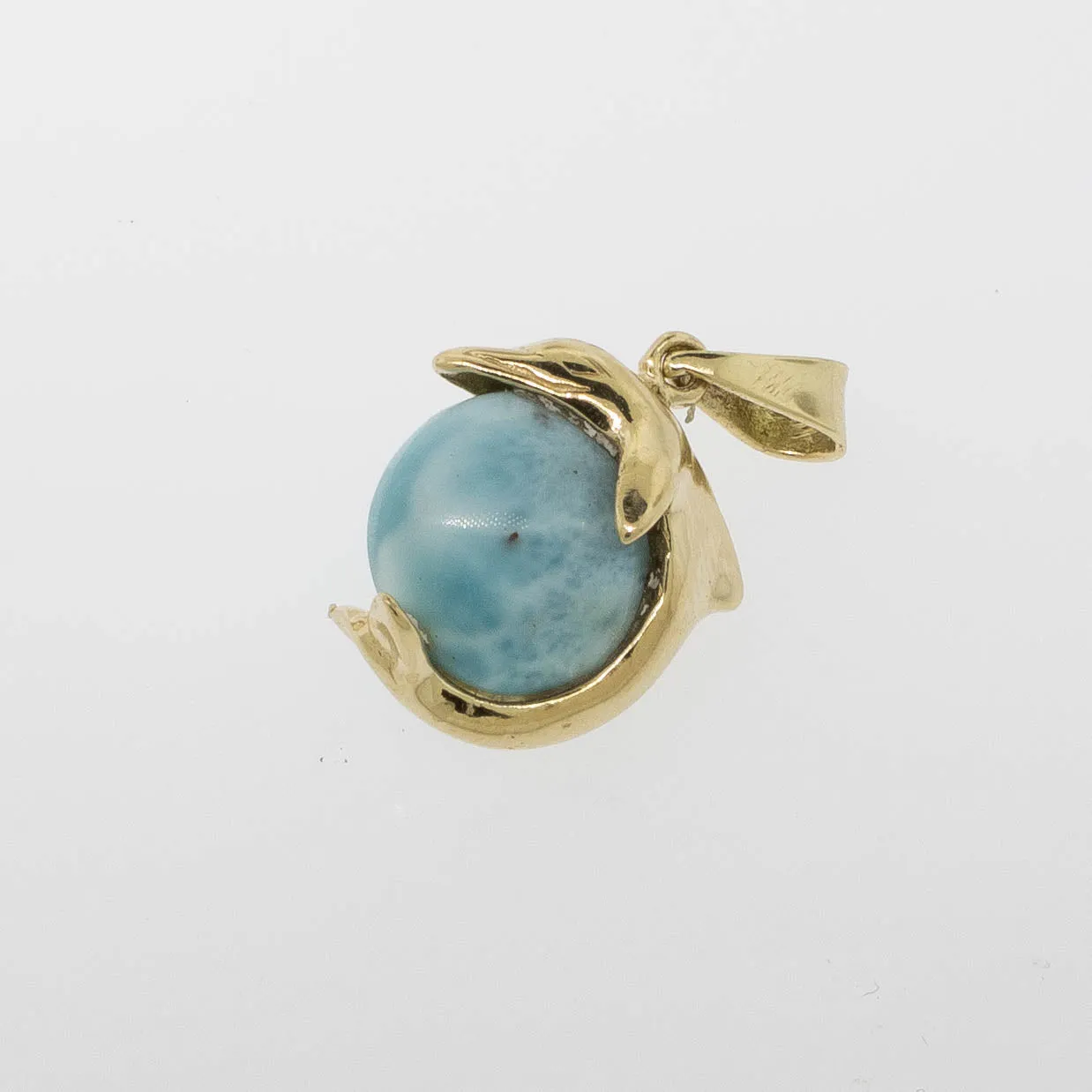 14K Yellow Gold Larimar Stone Inside of Dolphin Pendant Preowned Jewelry