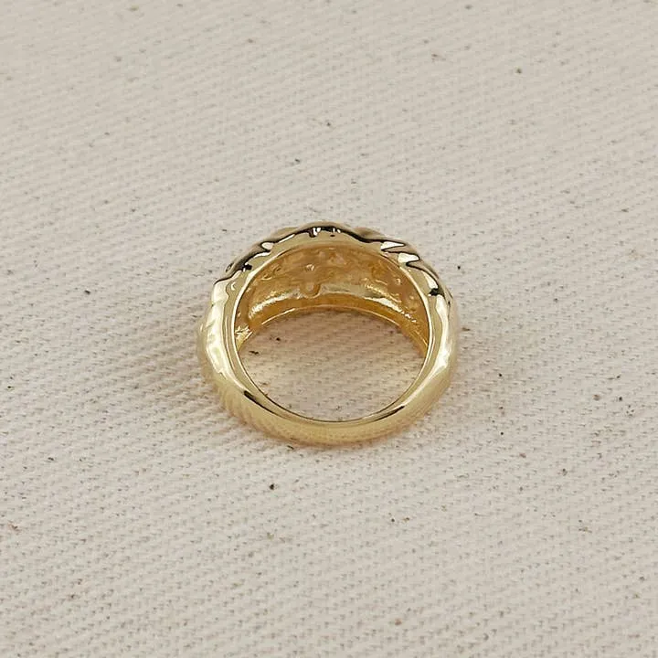 18k Gold Filled Hammered Moon Ring with Cz Stones