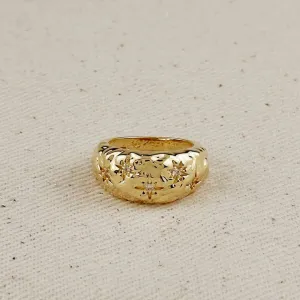 18k Gold Filled Hammered Moon Ring with Cz Stones