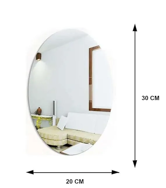 2 Piece Oval Shape Adhesive Mirror Sticker for Wall on Tiles Bathroom Bedroom Living Room Basin Mirror Bathroom Wall Mirror Stickers Unbreakable Plastic Wall Mirror 20 * 30