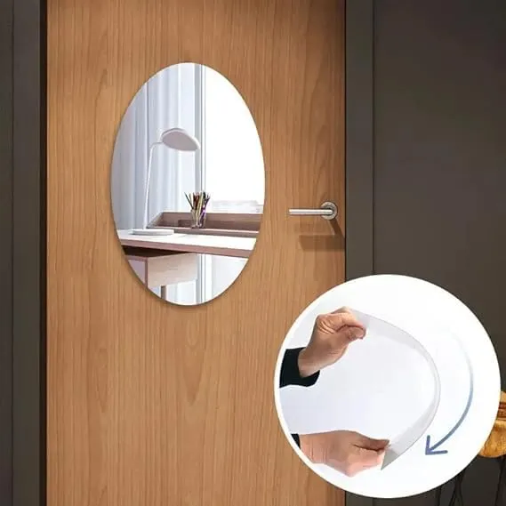 2 Piece Oval Shape Adhesive Mirror Sticker for Wall on Tiles Bathroom Bedroom Living Room Basin Mirror Bathroom Wall Mirror Stickers Unbreakable Plastic Wall Mirror 20 * 30