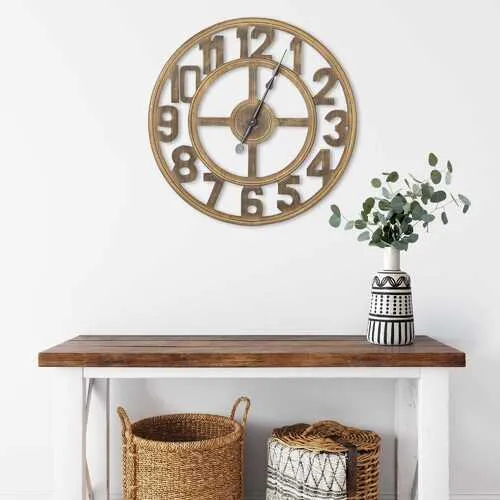 23" Round Wooden Open-Face Wall Clock