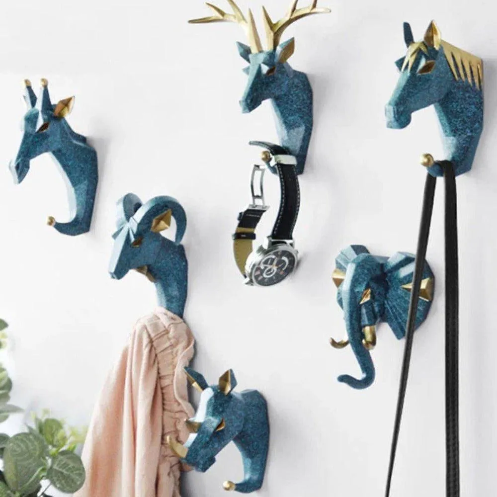 6 Pcs Set Animals Head Wall Hooks