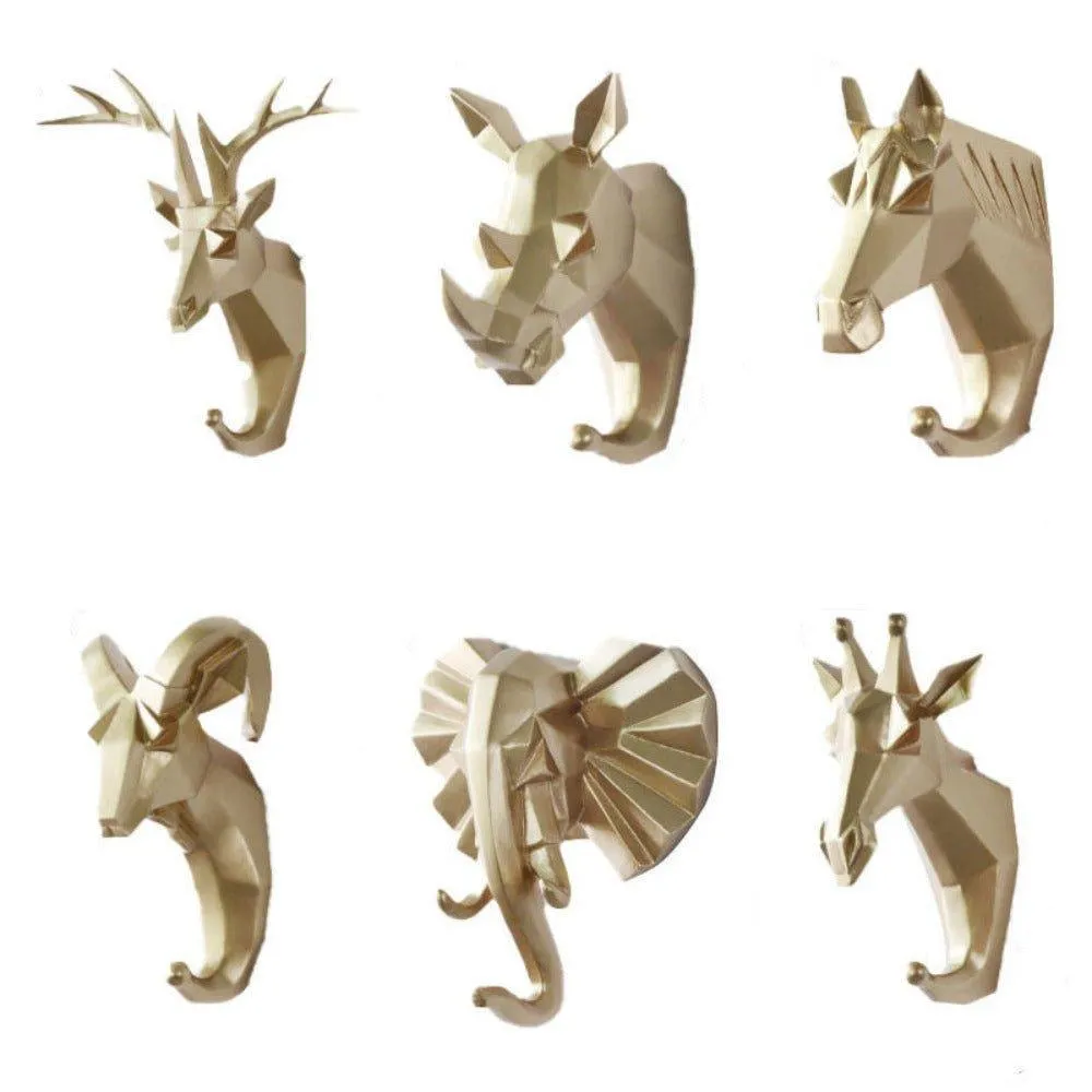 6 Pcs Set Animals Head Wall Hooks