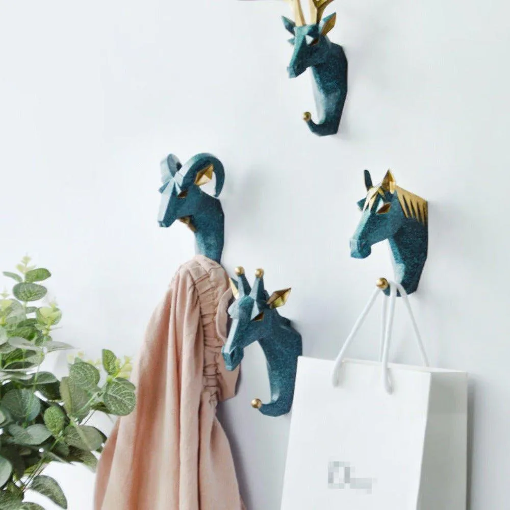 6 Pcs Set Animals Head Wall Hooks