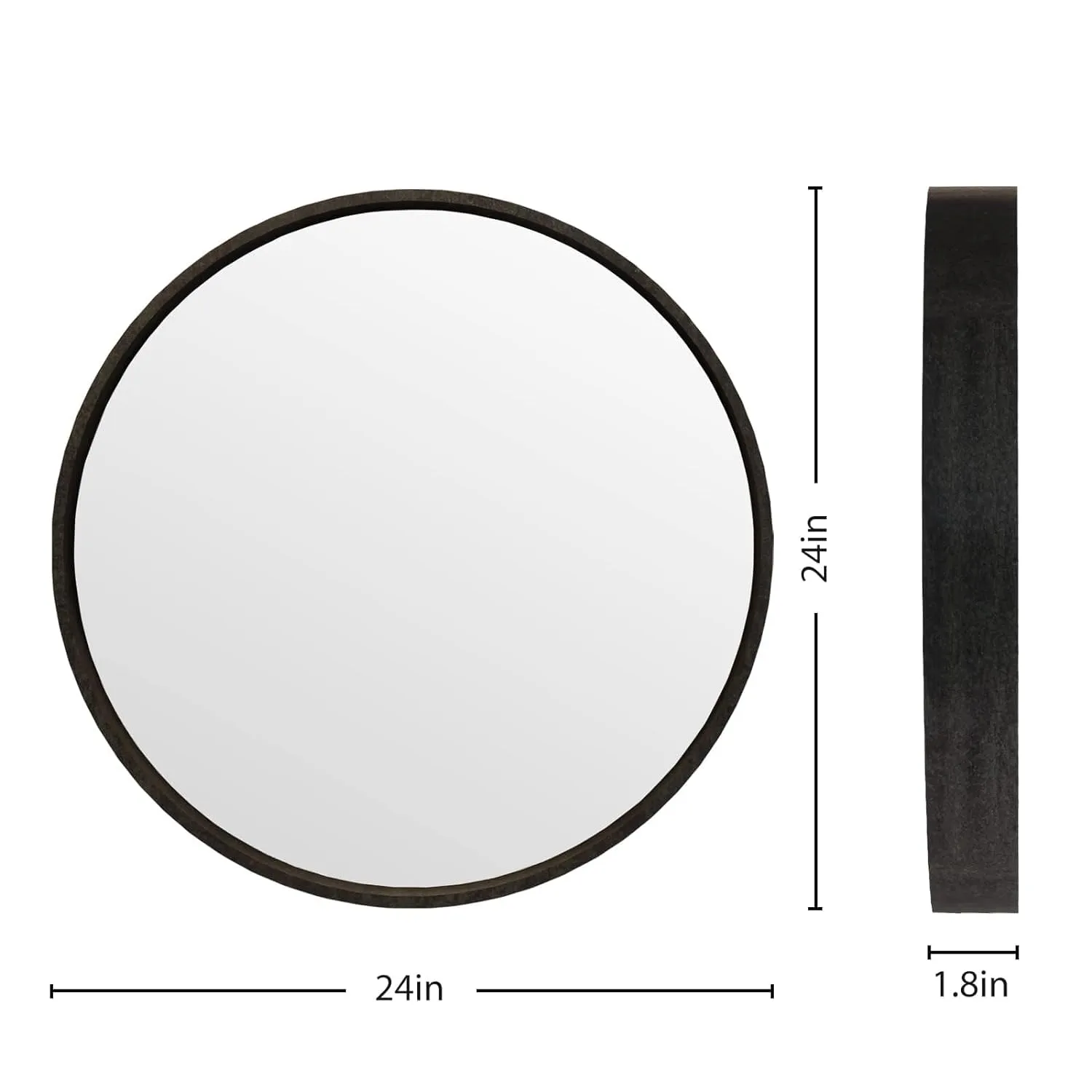 A K International - Black Round Wall Mirror, 24 inch, Metal Frame Bathroom Mirror, Circular Wall Mounted Mirror for Living Room, Bedroom, Vanity Room, Entryway, Hallway.