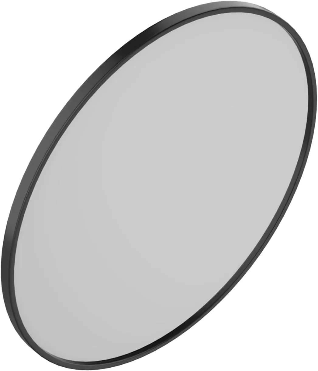 A K International - Black Round Wall Mirror, 24 inch, Metal Frame Bathroom Mirror, Circular Wall Mounted Mirror for Living Room, Bedroom, Vanity Room, Entryway, Hallway.