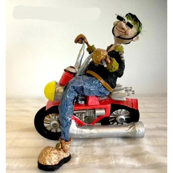 A Motorcyclist Art in Paper Mache Humorous Whimsical Sculptures by Naava Naslavsky