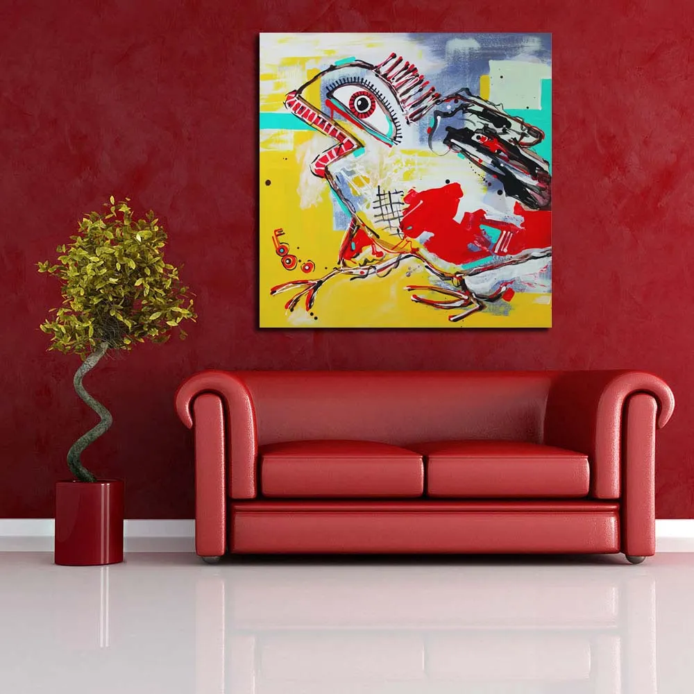 Abstract Art Composition Of Crazy Bird Canvas Painting Synthetic Frame