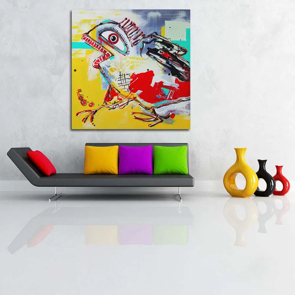 Abstract Art Composition Of Crazy Bird Canvas Painting Synthetic Frame