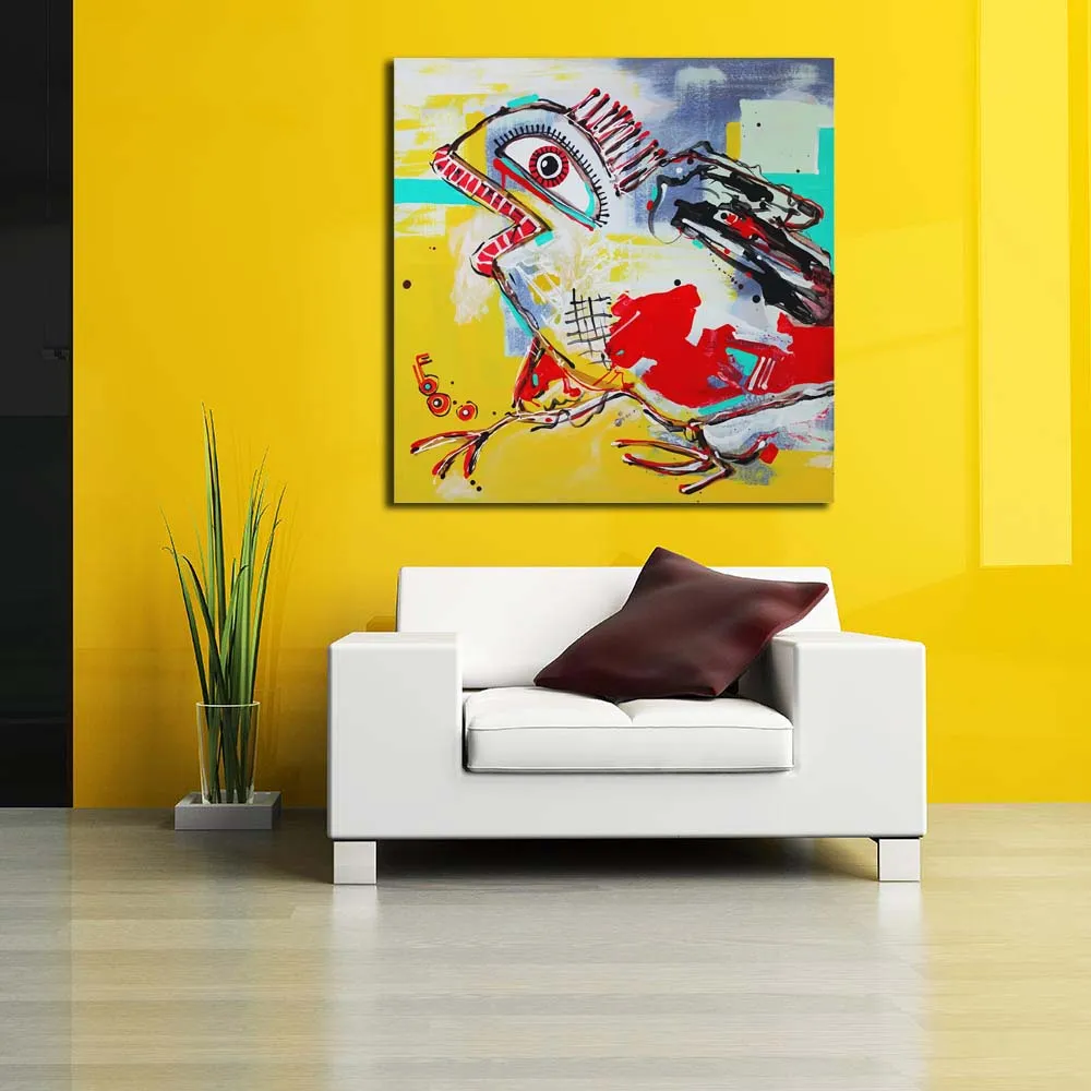 Abstract Art Composition Of Crazy Bird Canvas Painting Synthetic Frame