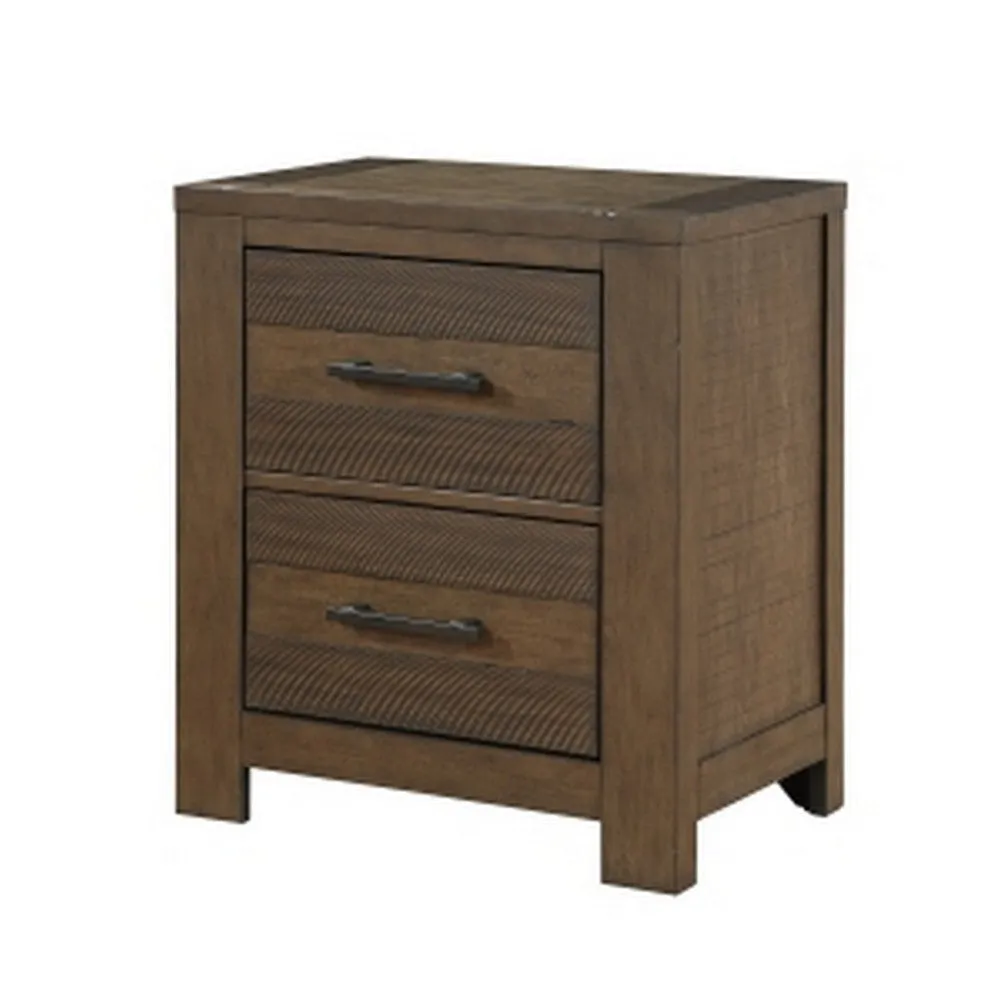 Aco 30 Inch Nightstand, 2 Drawers with Black Handles, Antique Brown Wood By Casagear Home