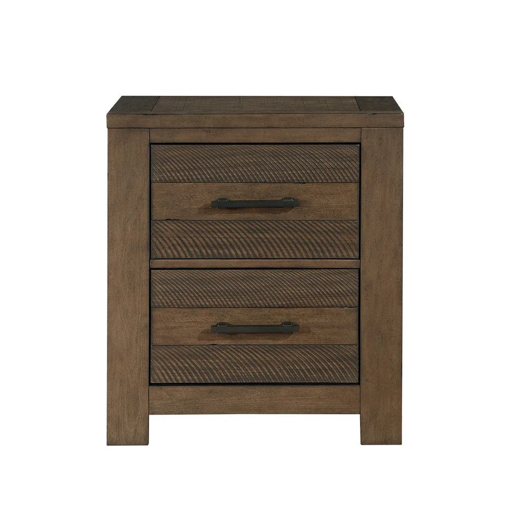 Aco 30 Inch Nightstand, 2 Drawers with Black Handles, Antique Brown Wood By Casagear Home