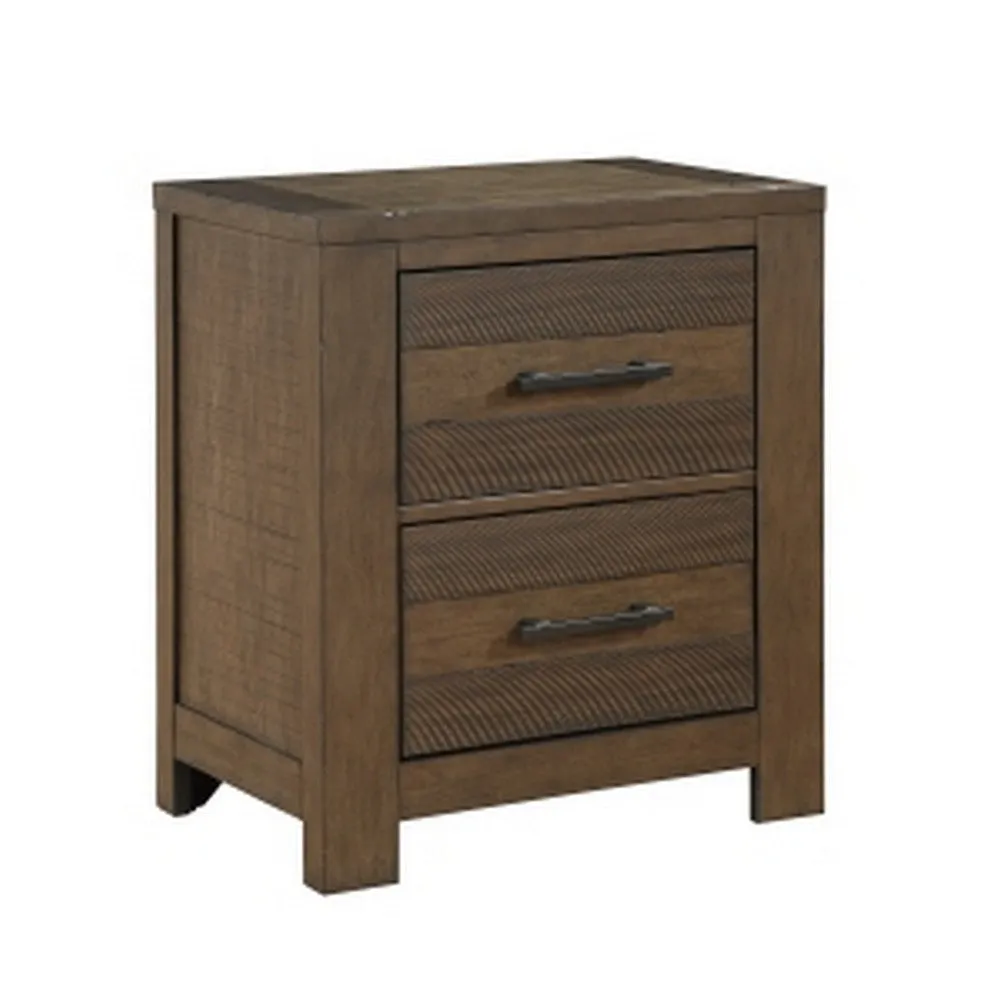 Aco 30 Inch Nightstand, 2 Drawers with Black Handles, Antique Brown Wood By Casagear Home