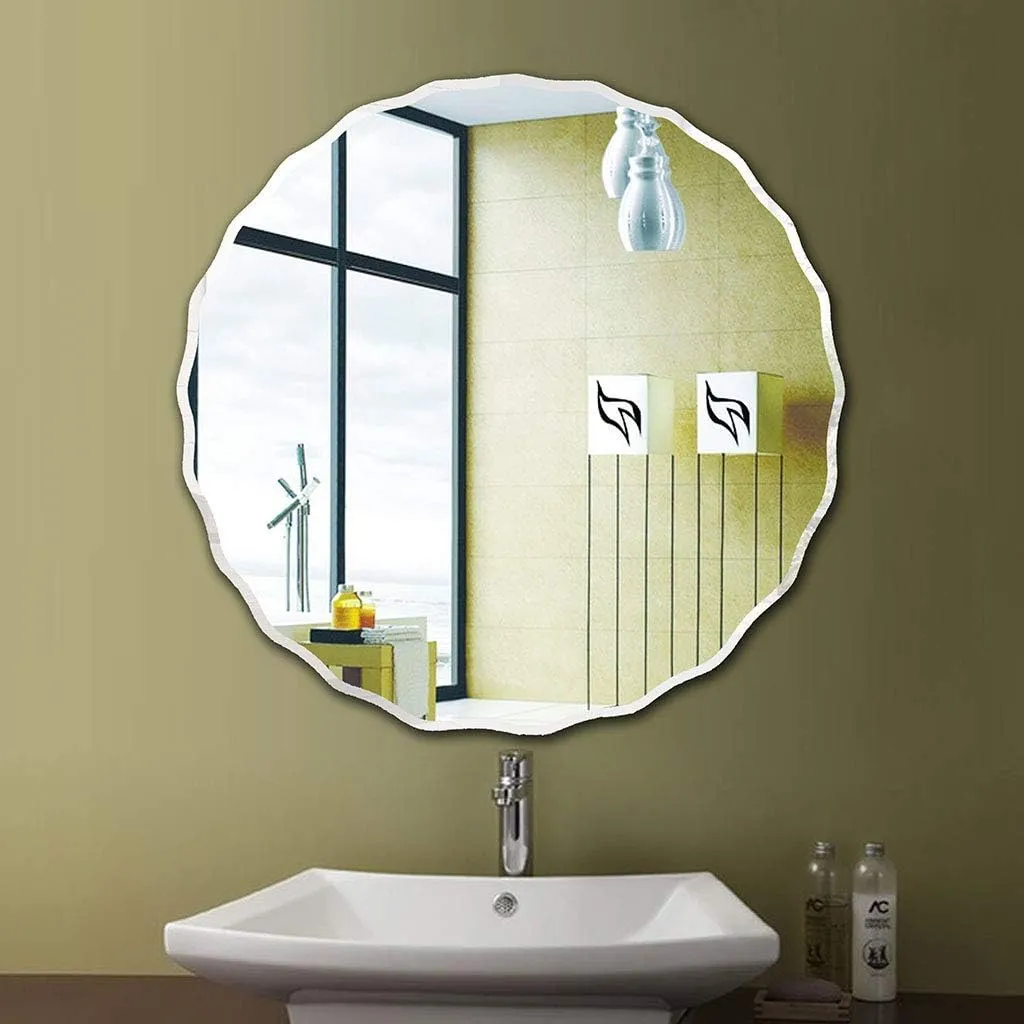 ALFA DESIGN Beveled Frameless Mirror, Wall Mirror 24" x 24", Frameless Round Bathroom Vanity Mirror with Beveled Edge, Wall Mirror for Home Decor.