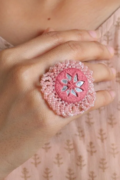 Antarang-  Gulabi (Pink)  Bead Jumki Ring,  100% Cotton. Hand Made By Divyang Rural Women.