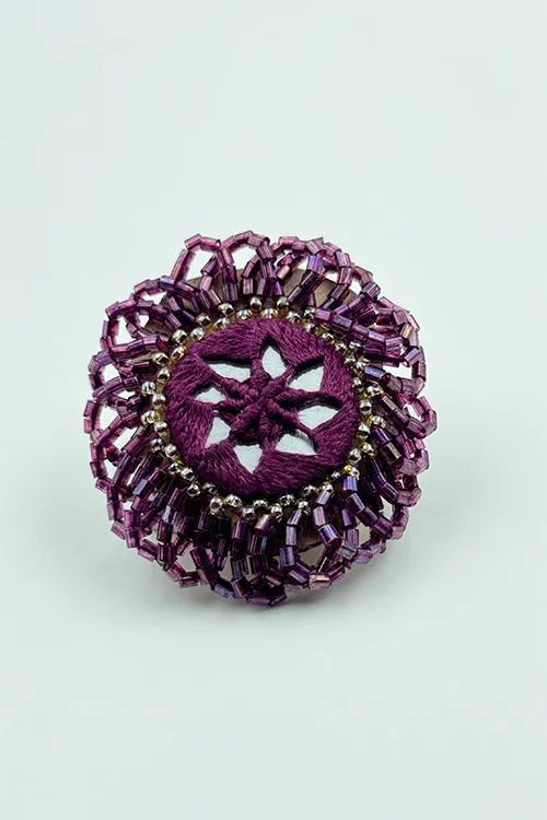 Antarang-Jamun Phool (Wine) ,Bead Jumki Ring,  100% Cotton. Hand Made By Divyang Rural Women.