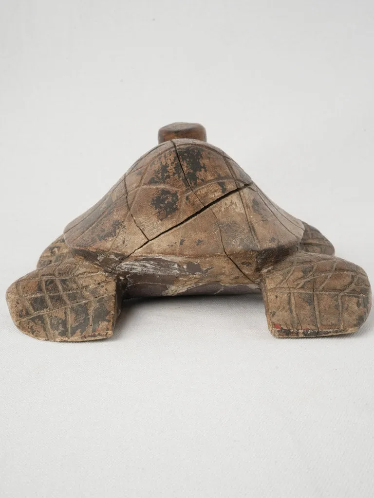 Antique Hand-Painted Wooden Turtle Sculpture 4¼"