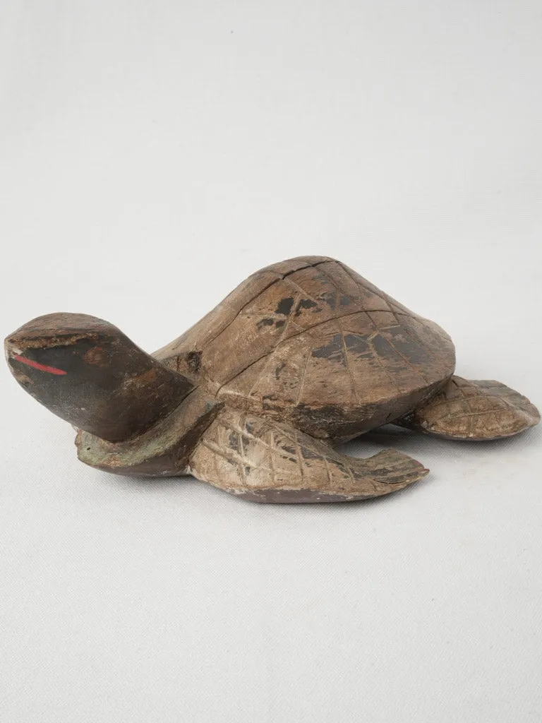 Antique Hand-Painted Wooden Turtle Sculpture 4¼"