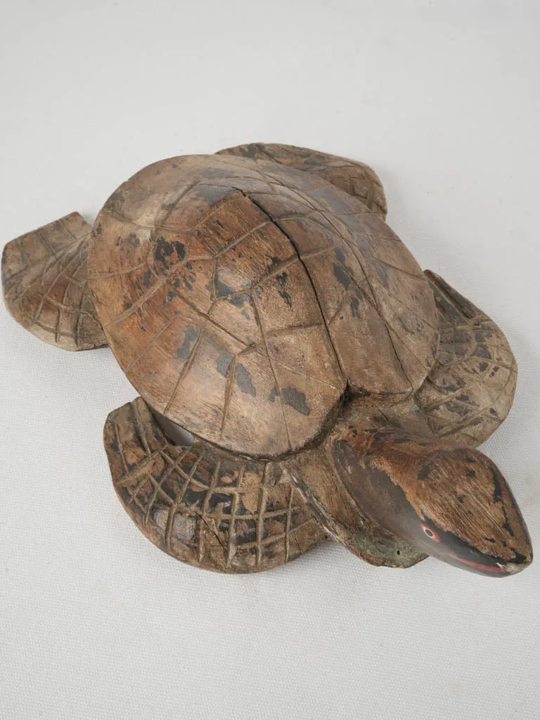 Antique Hand-Painted Wooden Turtle Sculpture 4¼"