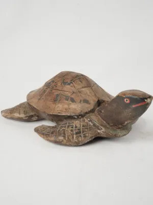 Antique Hand-Painted Wooden Turtle Sculpture 4¼"