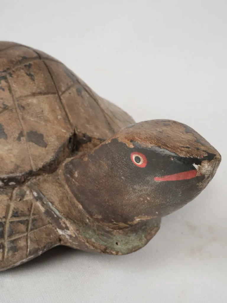 Antique Hand-Painted Wooden Turtle Sculpture 4¼"