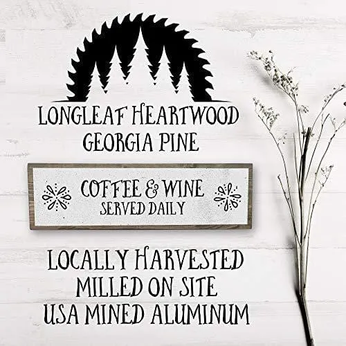 ANVEVO Coffee and Wine Served Daily - Handmade Metal Wood Coffee Sign – Cute Rustic Wall Decor Art - Farmhouse Decorations – Coffee Signs for Home Decor