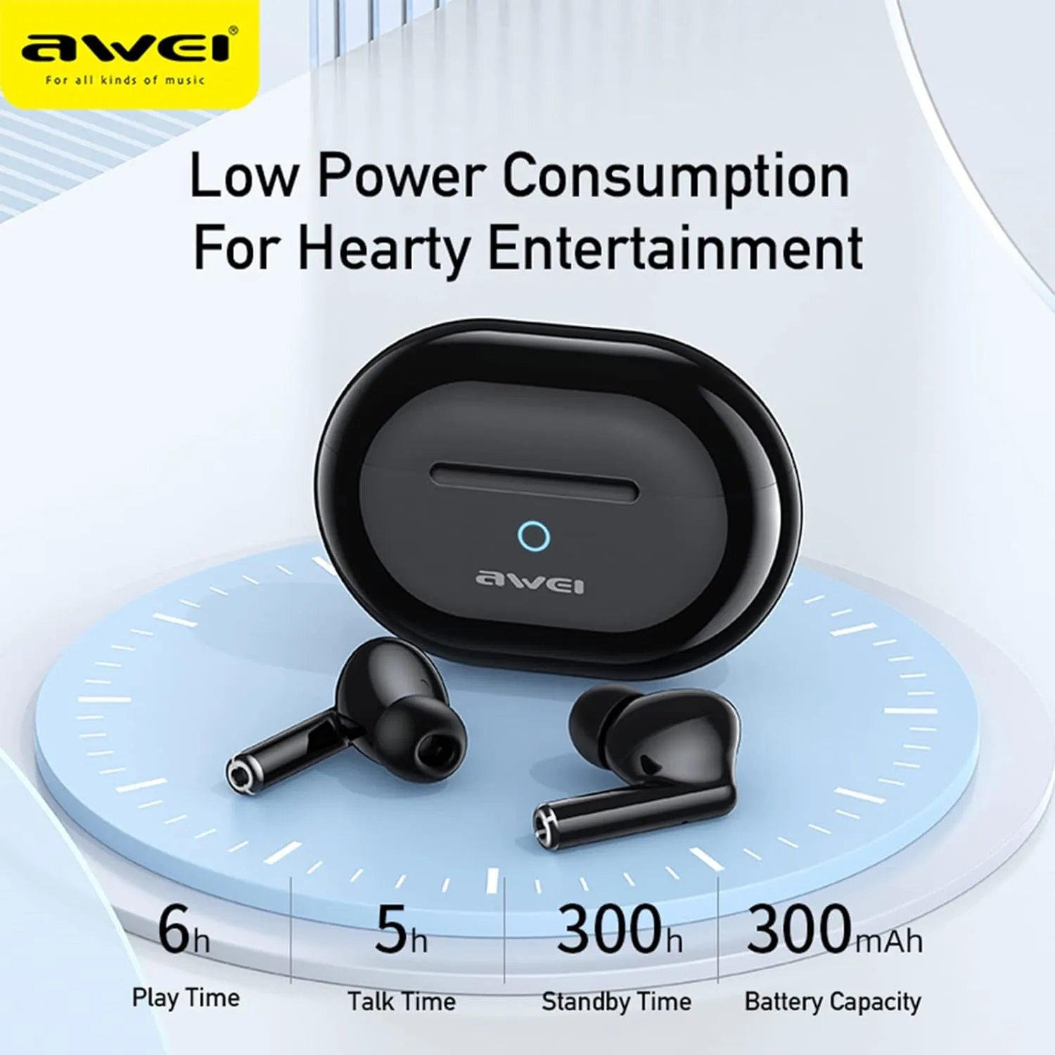 AWEI Wireless Bluetooth Earbuds And Gaming Earbuds with Microphone - Black