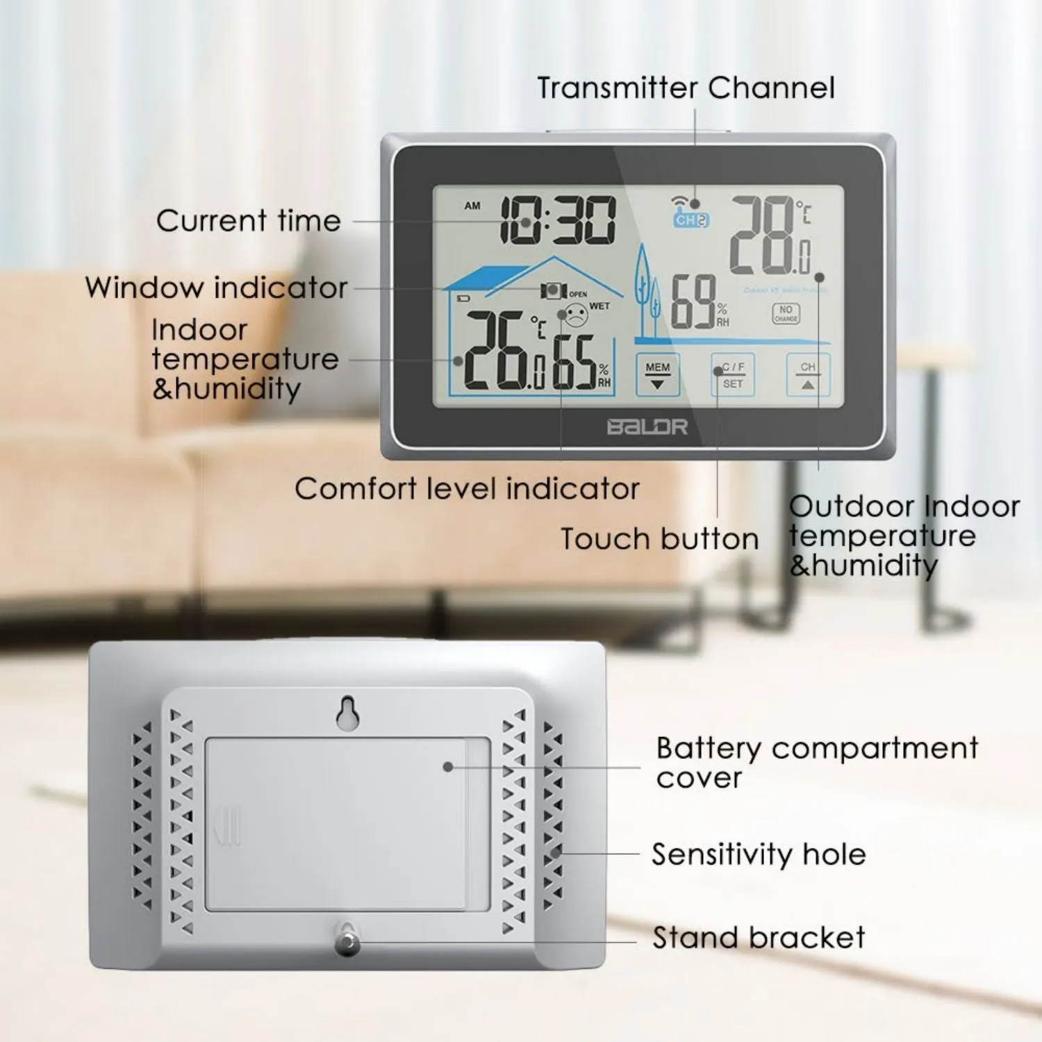 BALDR Wireless Indoor Outdoor Thermometer