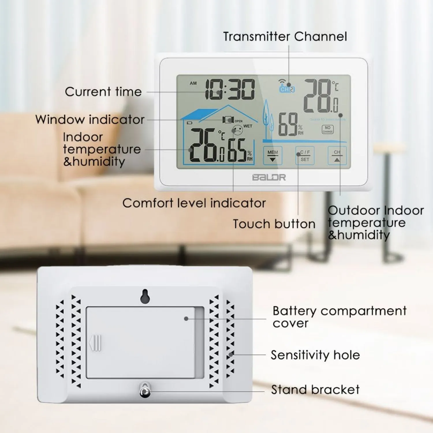 BALDR Wireless Indoor Outdoor Thermometer