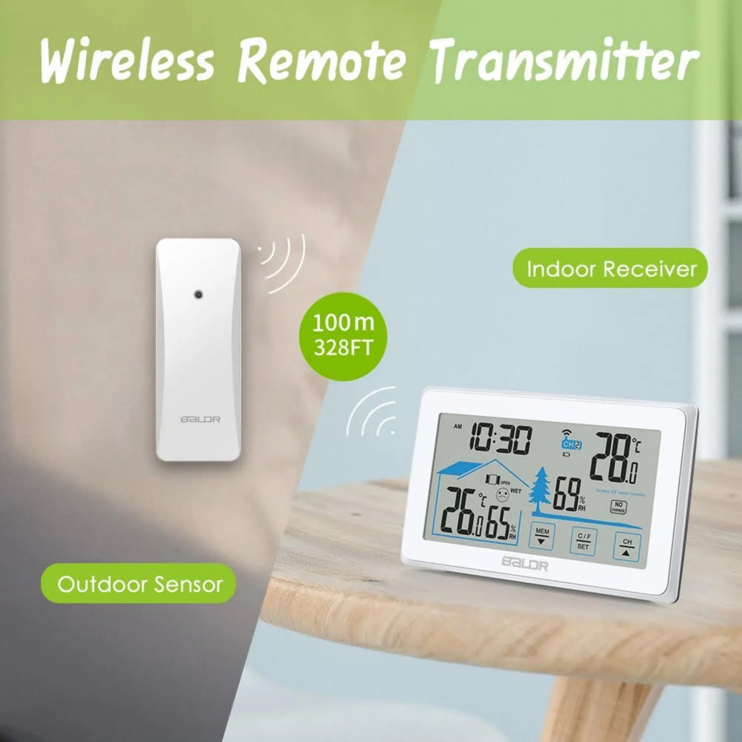 BALDR Wireless Indoor Outdoor Thermometer