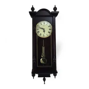 Bedford Clock Collection Grand 31 Inch Chiming Pendulum Wall Clock in Antique Mahogany Cherry Finish