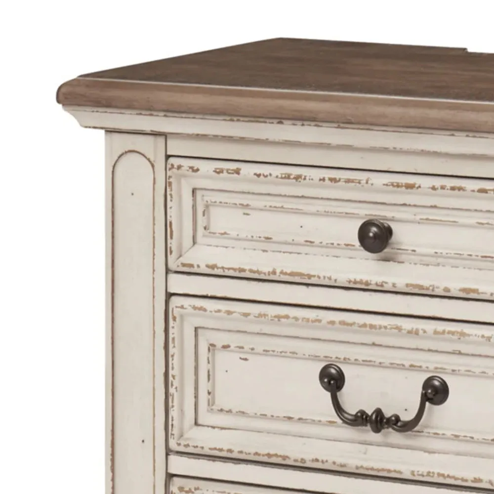 Beny 27 Inch Nightstand with 3 Drawers, Black Handles, White Wood Finish By Casagear Home