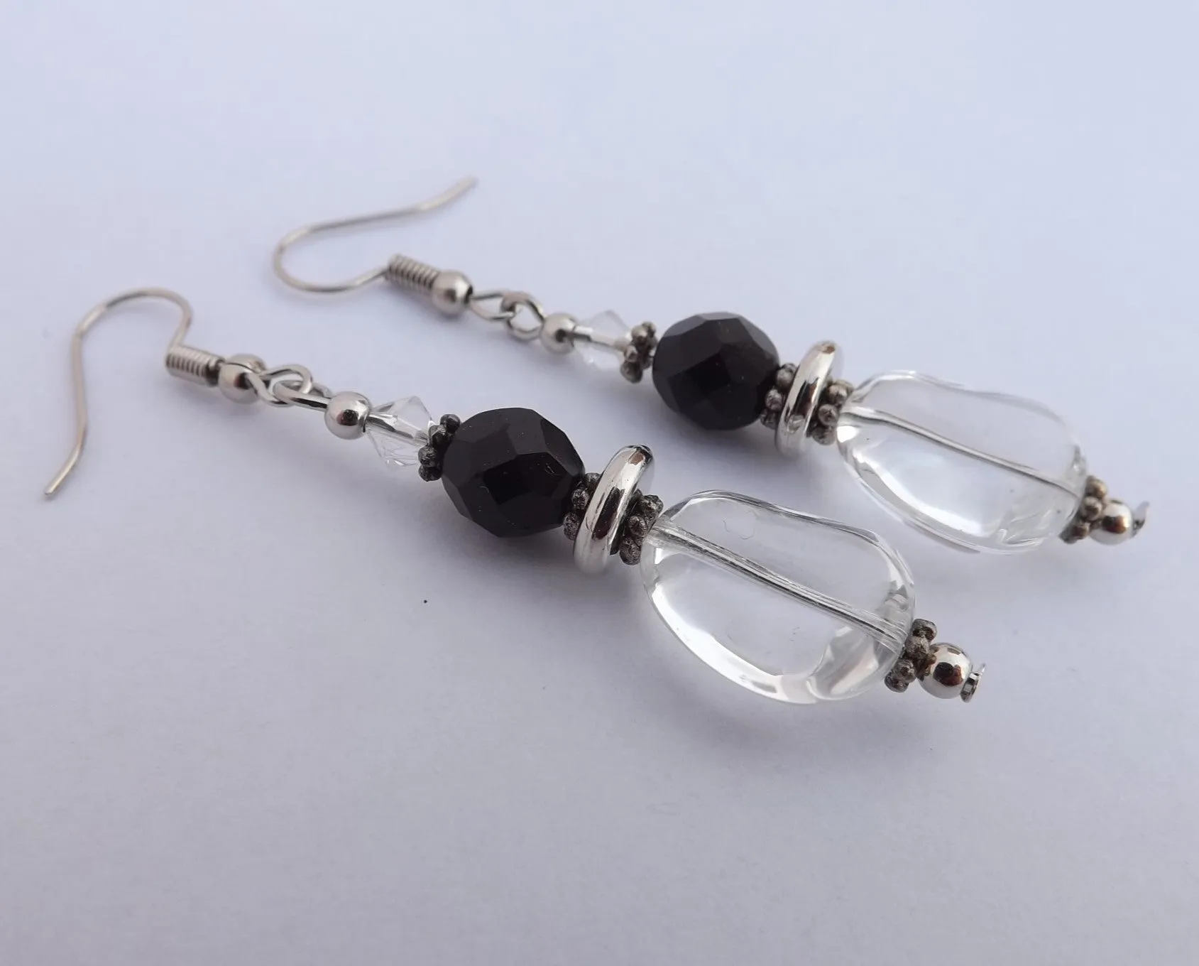 Black & Clear Handmade Bead Earrings