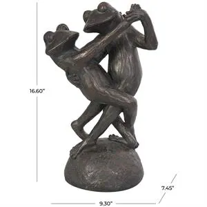 Bronze Resin Frog Patina Dancing Sculpture with Rock Base - 9" X 7" X 17"