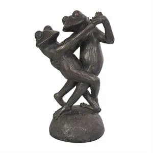 Bronze Resin Frog Patina Dancing Sculpture with Rock Base - 9" X 7" X 17"