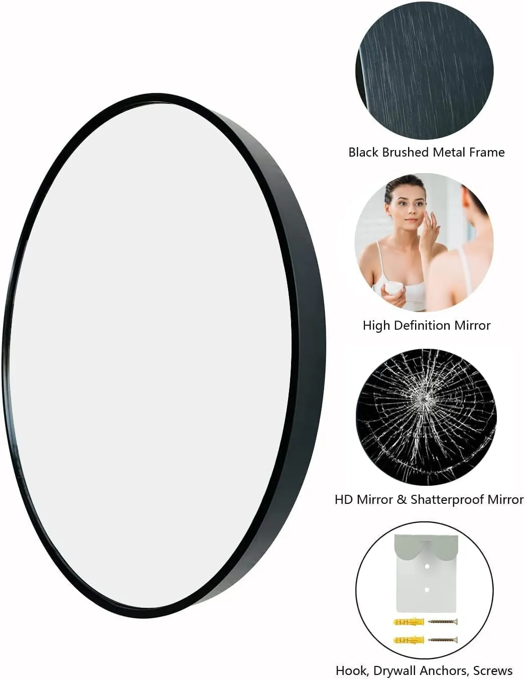 Cheval Glass Designer Frameless Round Bevelled Wall Mount Mirror (18 x 18 Inches) | Unframed | Made in India