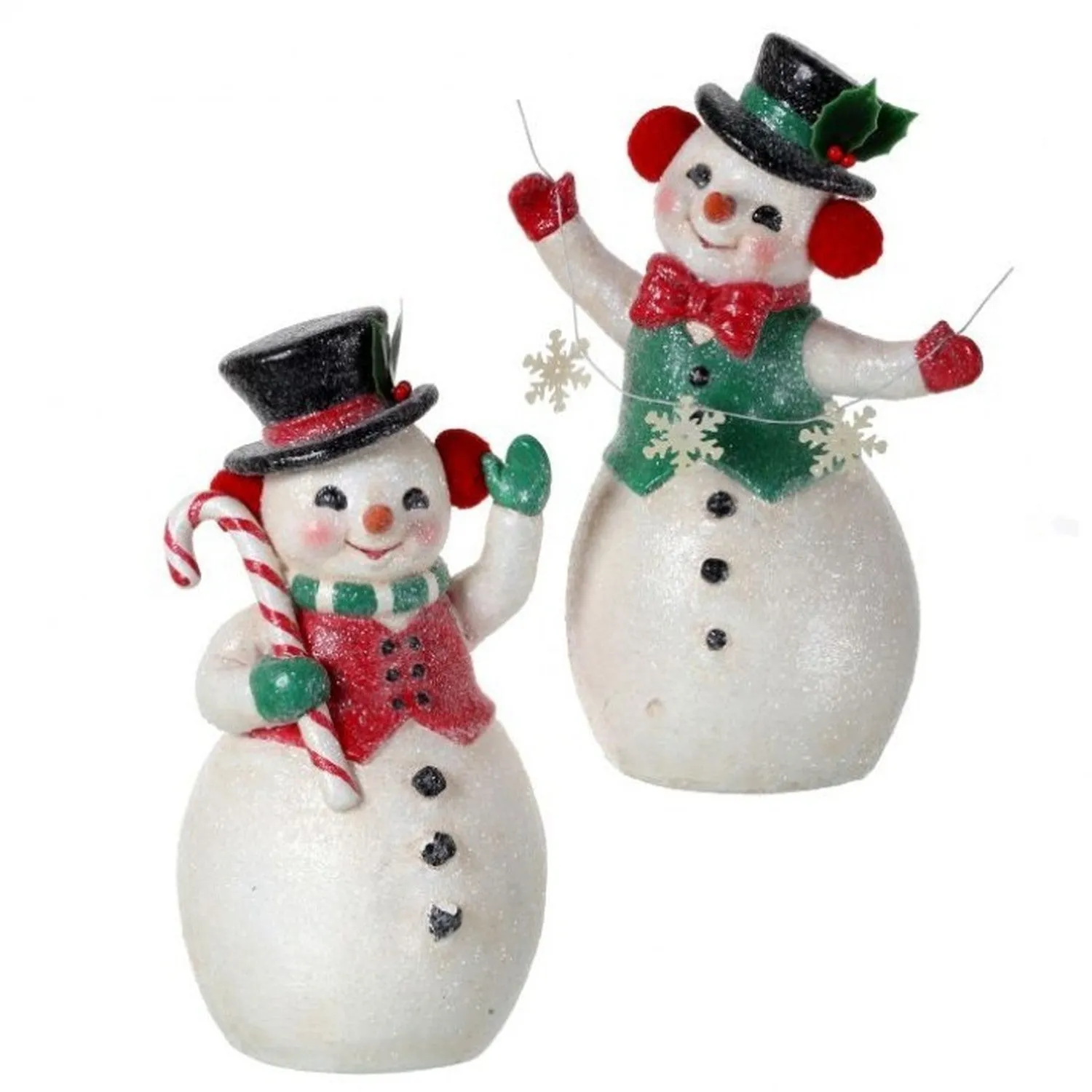 Christmas Carousel Collection 9" Paperpulp Retro Snowman W/Christmas Candy/Garland Set Of 2 Assortment