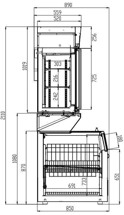 Combisteel Supermarket 3 Door Wall Chiller Fridge With Under Freezer - 7455.2515