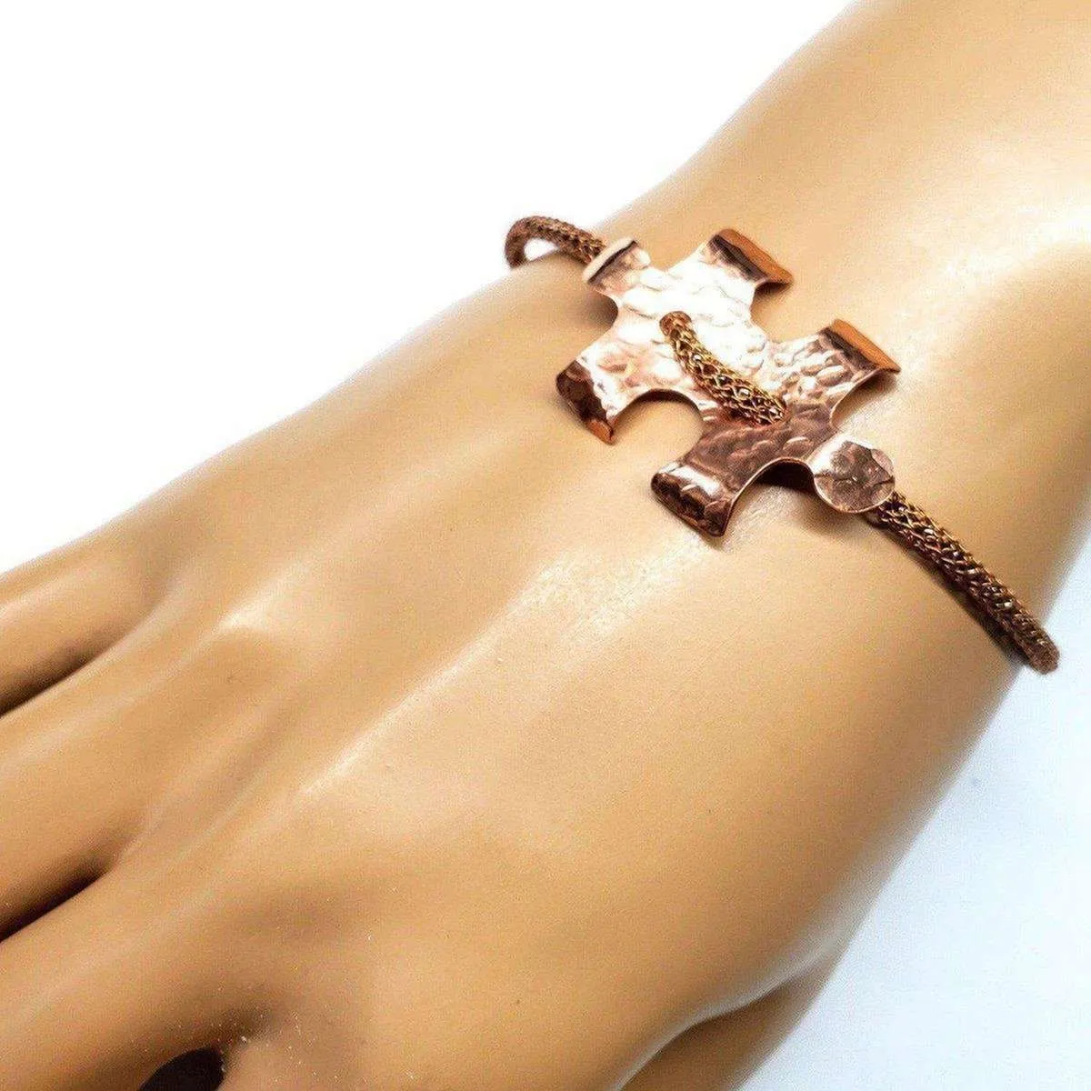 Copper Puzzle Piece Button Viking Knit Autism Awareness Bracelet