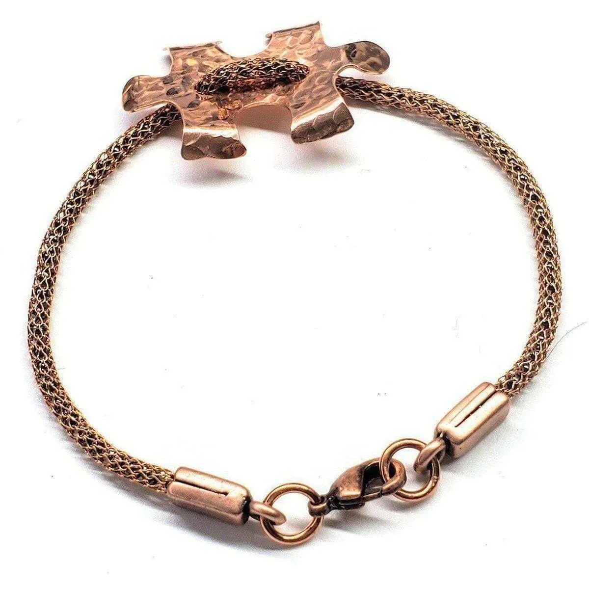 Copper Puzzle Piece Button Viking Knit Autism Awareness Bracelet