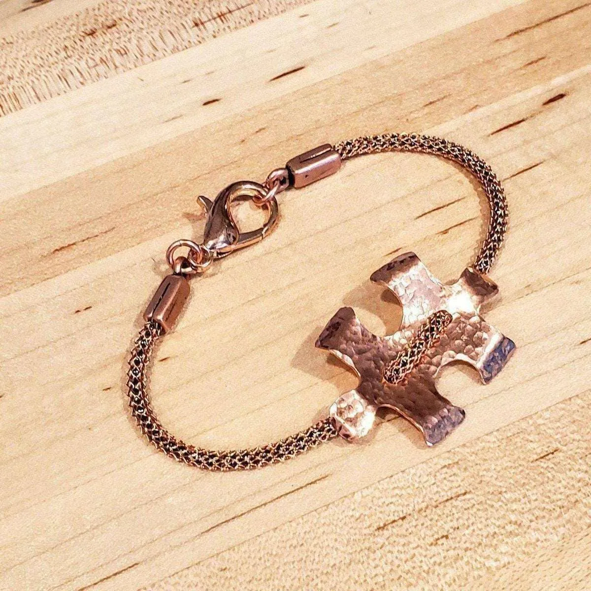 Copper Puzzle Piece Button Viking Knit Autism Awareness Bracelet