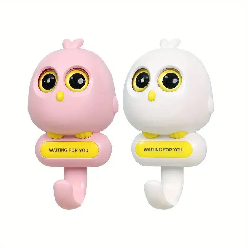 Creative Cute Bird Wall Hooks, Automatic Open Close Eyes Creative Key Holder ( Pack of 2 )