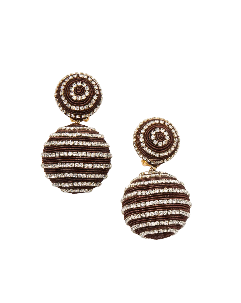 Crystal Brown Stripe Drop Earrings | Post Backing