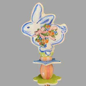 Dashing Bunny Pink and Coral flower Garden Sculpture