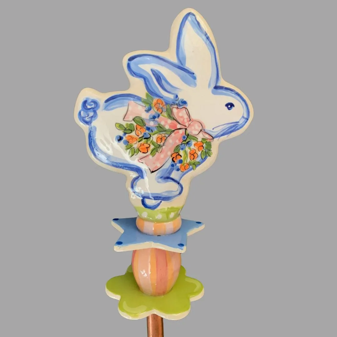 Dashing Bunny Pink and Coral flower Garden Sculpture