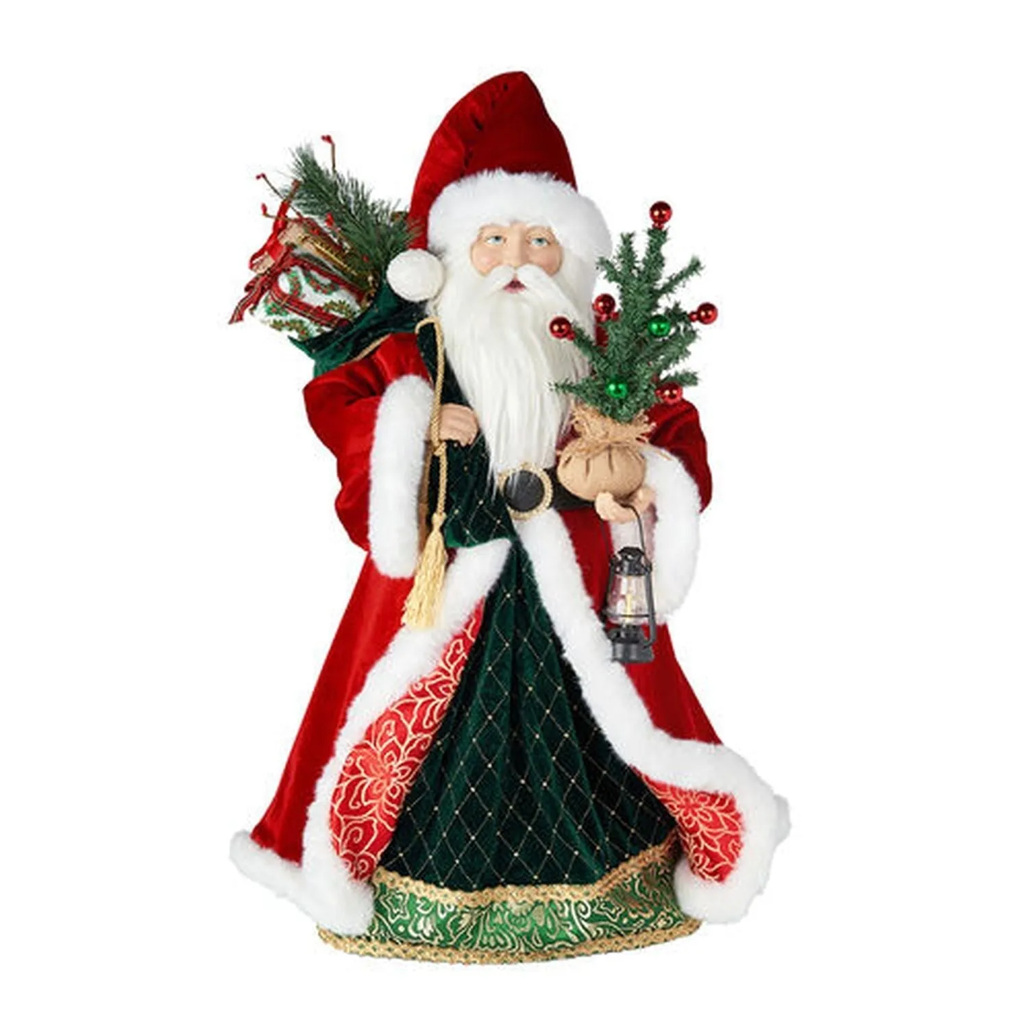 December Diamonds Christmas Carousel Red/Green Fabric Santa With Bag