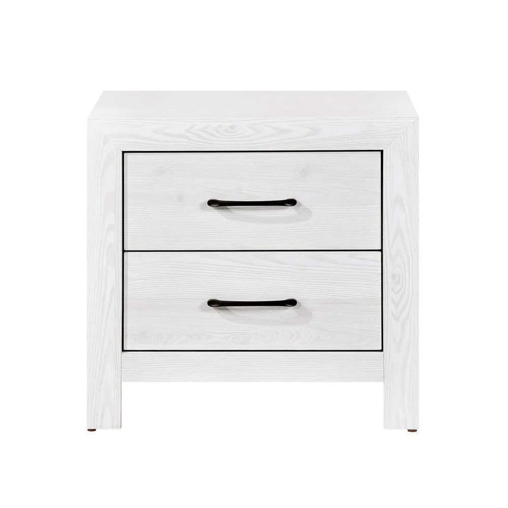 Eby 24 Inch Nightstand, 2 Drawers with Black Nickel Handles, White Finish By Casagear Home