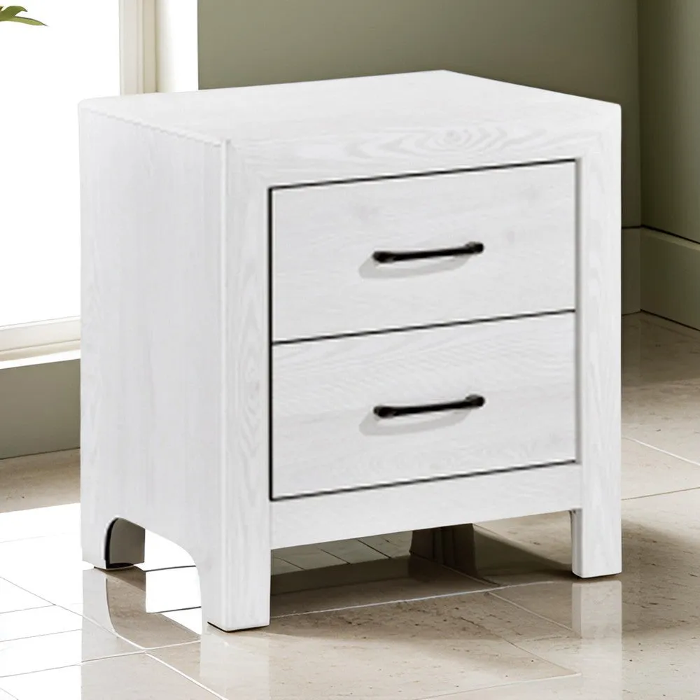 Eby 24 Inch Nightstand, 2 Drawers with Black Nickel Handles, White Finish By Casagear Home